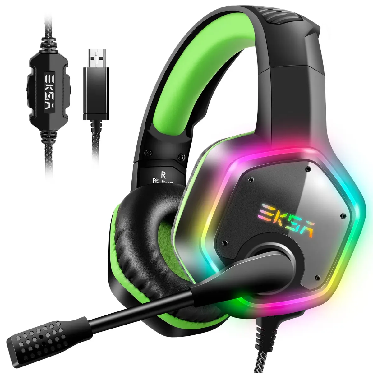 Casque de jeu USB filaire avec micro et lumière RVB