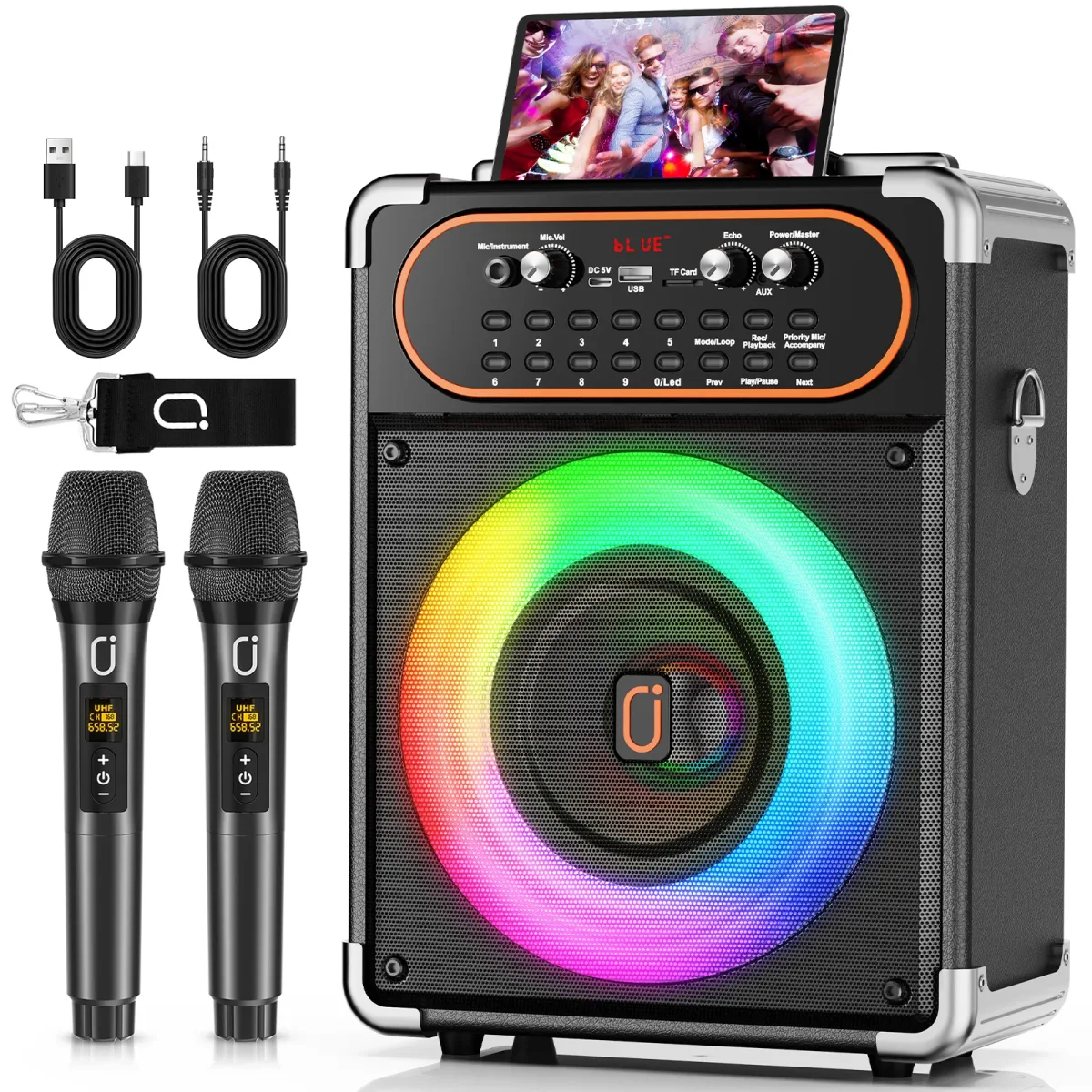 Enceinte karaoké portable Bluetooth à lumières LED