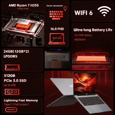 Ordinateur portable de jeu 24 Go, SSD 512 Go – image 2