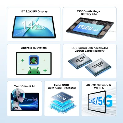 Tablette 2 en 1 écran 35,5 cm, 256 Go, 4G, Android – image 2